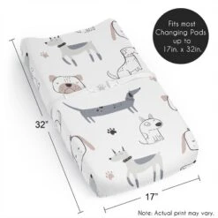 Sweet Jojo Designs Boy, Girl, Unisex/Gender Neutral Changing Pad Sheet Cartoon Puppy Grey Taupe And Blue -Sweets Jojo Shop GUEST b23c1f3d ad36 494f b994 68e08c82fc05