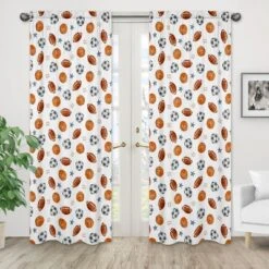 Sweet Jojo Designs Boy Window Curtain Panels Drapes 84in. Watercolor Sports Theme Blue Brown And Orange