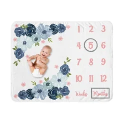 Sweet Jojo Designs Girl Baby Milestone Blanket Watercolor Floral Blue Green And Pink -Sweets Jojo Shop GUEST b3578b42 b494 46d4 847a 2ec537549305