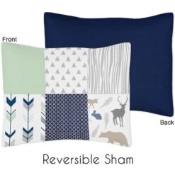 Sweet Jojo Designs Gender Neutral Unisex Toddler Bedding Set Woodsy Blue, Green And Grey 5pc