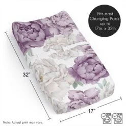 Sweet Jojo Designs Girl Changing Pad Sheet Peony Floral Garden Lavender Purple And Ivory -Sweets Jojo Shop GUEST bbf631b1 0fdb 4e75 a319 7b0aacb38b8c