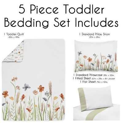 Sweet Jojo Designs Girl Toddler Bedding Set Watercolor Floral Garden Green Blue And Orange 5pc 4 Sweet Jojo Designs Girl Toddler Bedding Set Watercolor Floral Garden Green Blue And Orange 5pc - Image 2
