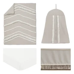 Sweet Jojo Designs Boy Or Girl Gender Neutral Unisex Baby Crib Bedding Set - Boho Fringe Taupe Linen Collection 4pc