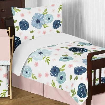 5pc Sweet Jojo Designs Watercolor Floral Toddler Bedding Set Pink/Blue - Sweet Jojo Designs 6 5pc Sweet Jojo Designs Watercolor Floral Toddler Bedding Set Pink/Blue - Sweet Jojo Designs - Image 4