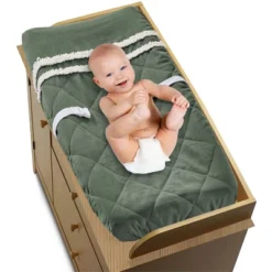 Sweet Jojo Designs Gender Neutral Unisex Changing Pad Cover Diamond Tuft Green And Ivory