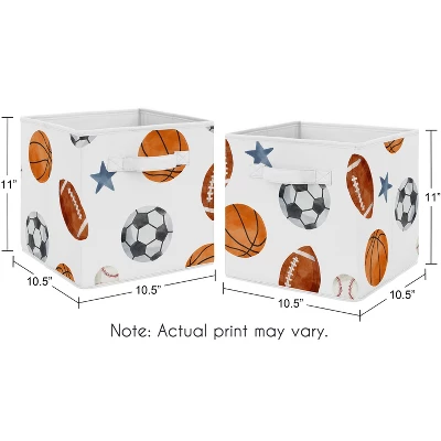 Sweet Jojo Designs Boy Fabric Storage Bins Set Watercolor Sports Theme Blue Brown And Orange 4 Sweet Jojo Designs Boy Fabric Storage Bins Set Watercolor Sports Theme Blue Brown And Orange - Image 2