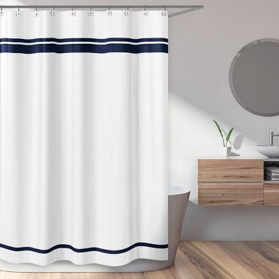 Sweet Jojo Designs Shower Curtain 72in.x72in. Hotel White And Navy Blue 3 Sweet Jojo Designs Shower Curtain 72in.x72in. Hotel White And Navy Blue