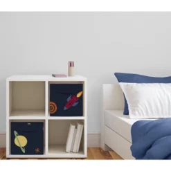 Sweet Jojo Designs Boy Set Of 2 Kids' Decorative Fabric Storage Bins Space Galaxy Black Red And Yellow