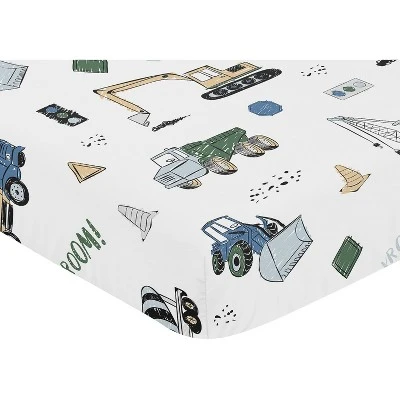 Sweet Jojo Designs Boy Baby Fitted Crib Sheet Construction Truck Green And Blue Collection 4 Sweet Jojo Designs Boy Baby Fitted Crib Sheet Construction Truck Green And Blue Collection - Image 2