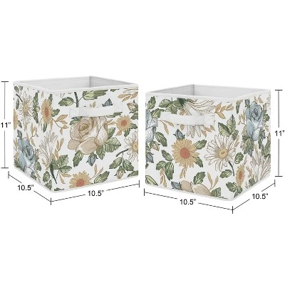 Sweet Jojo Designs Girl Set Of 2 Kids' Decorative Fabric Storage Bins Vintage Floral Blue Yellow And Gold 4 Sweet Jojo Designs Girl Set Of 2 Kids' Decorative Fabric Storage Bins Vintage Floral Blue Yellow And Gold - Image 2
