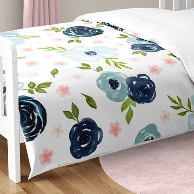 Sweet Jojo Designs Girl Toddler Bedding Set Watercolor Floral Blue Pink And White 5pc 7 Sweet Jojo Designs Girl Toddler Bedding Set Watercolor Floral Blue Pink And White 5pc - Image 5