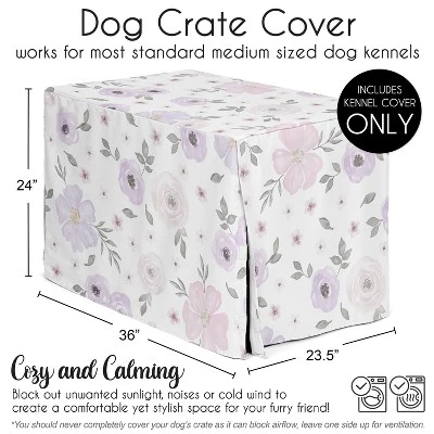 Sweet Jojo Designs Girl Dog Crate Kennel Cover 36in. Watercolor Floral Purple White And Grey 6 Sweet Jojo Designs Girl Dog Crate Kennel Cover 36in. Watercolor Floral Purple White And Grey - Image 4
