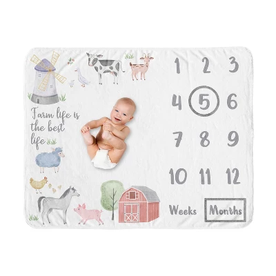 Sweet Jojo Designs Boy Or Girl Gender Neutral Unisex Milestone Swaddle Baby Blanket Farm Animals 7 Sweet Jojo Designs Boy Or Girl Gender Neutral Unisex Milestone Swaddle Baby Blanket Farm Animals - Image 5