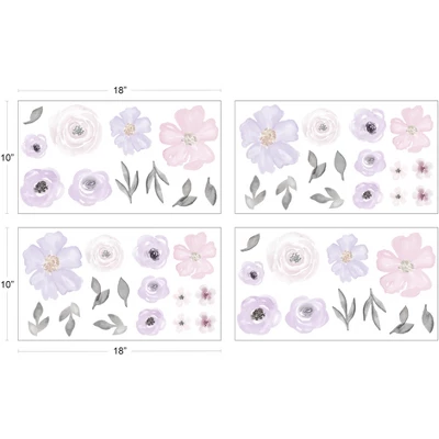 Sweet Jojo Designs Girl Wall Decal Stickers Art Nursery Décor Watercolor Floral Purple Pink And Grey 4pc 4 Sweet Jojo Designs Girl Wall Decal Stickers Art Nursery Décor Watercolor Floral Purple Pink And Grey 4pc - Image 2