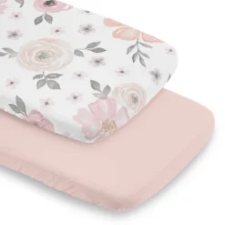 Sweet Jojo Designs Girl Baby Bassinet Fitted Sheets Set Watercolor Floral Pink Grey And White 2pc -Sweets Jojo Shop GUEST fa81ca93 c3c2 4bd5 acb6 9c247ff93fe1