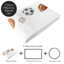 Sweet Jojo Designs Boy Baby Milestone Blanket Watercolor Sports Theme Blue Brown And Orange